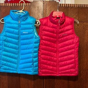 Marmot Vibrant Blue and Red Puffer Vests
